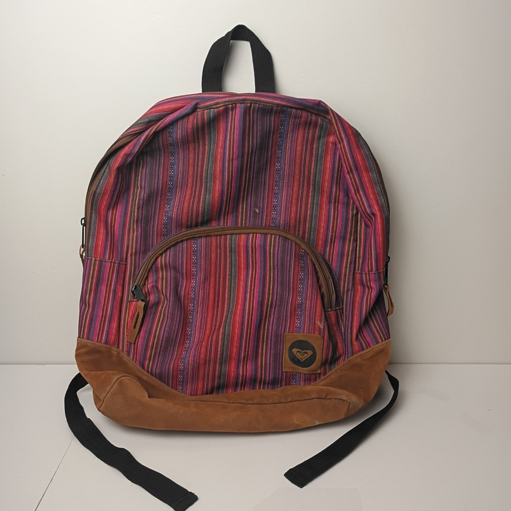ROXY Pink and Purple Striped Backpack w/ Suede Bottom and Finishings